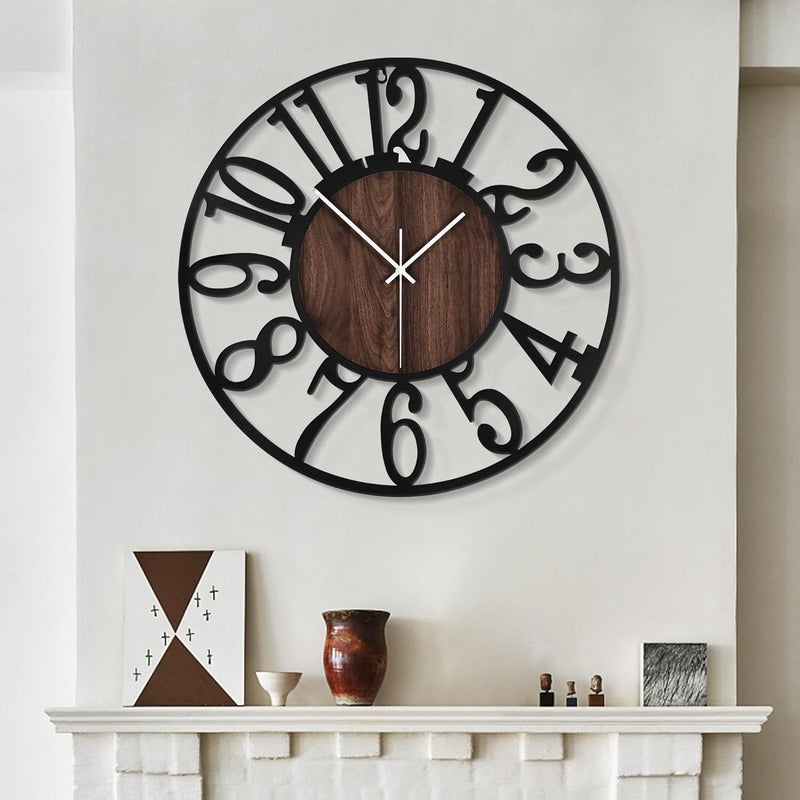 LEIKE Large Wall Clocks,Silent,Non Ticking,Battery Operated Rustic Round Modern Big Wood Wall Clock for Living Room, Bedroom,Kitchen,Farmhouse,Office,Home Decor-16 Inch(Black-Arabic Number) - Image 1